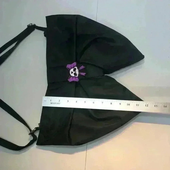 Unbranded Black Satin Bow Adjustable Crossbody Shoulder Bag Purple Skull Patch - Picture 14 of 15